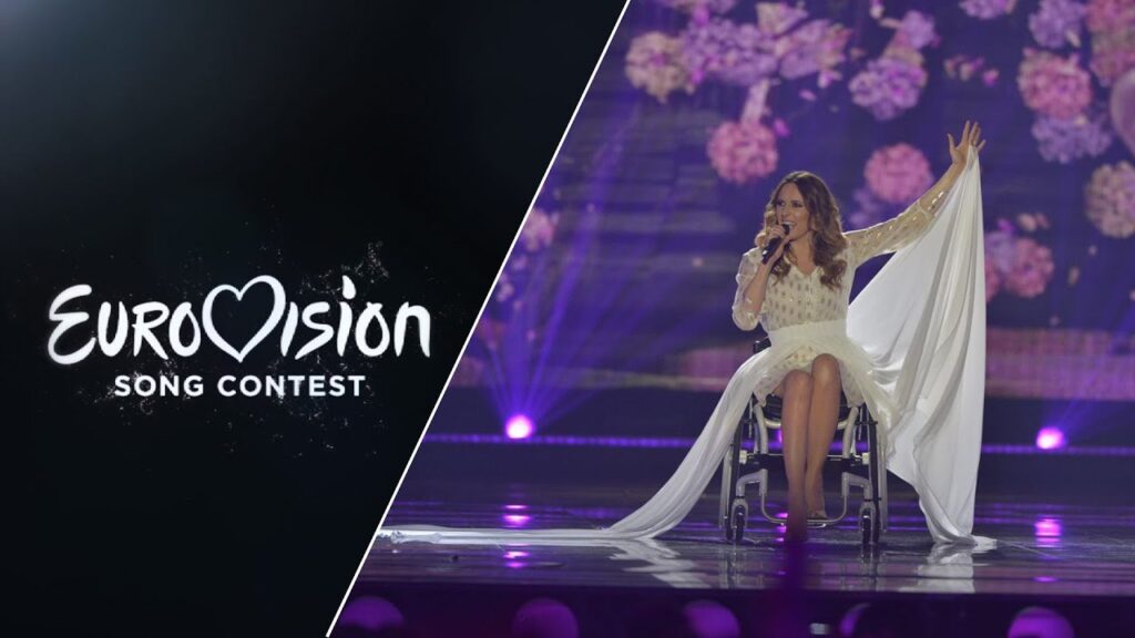 Monika Kuszynska, a wheelchair singer, during her Eurovision performance. Monika Kuszynska, a wheelchair singer, during her Eurovision performance.
