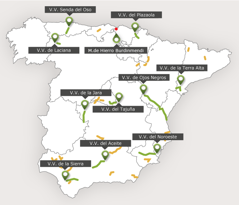 mapa de las vías verdes accesibles para discapacidad y silla de ruedas en España
